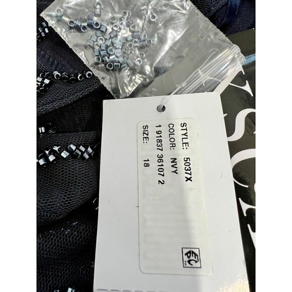 New Xscape Size 18 Beaded Short Sleeve Chiffon Sheath Dress Navy *Thread Pulls* - Picture 13 of 16
